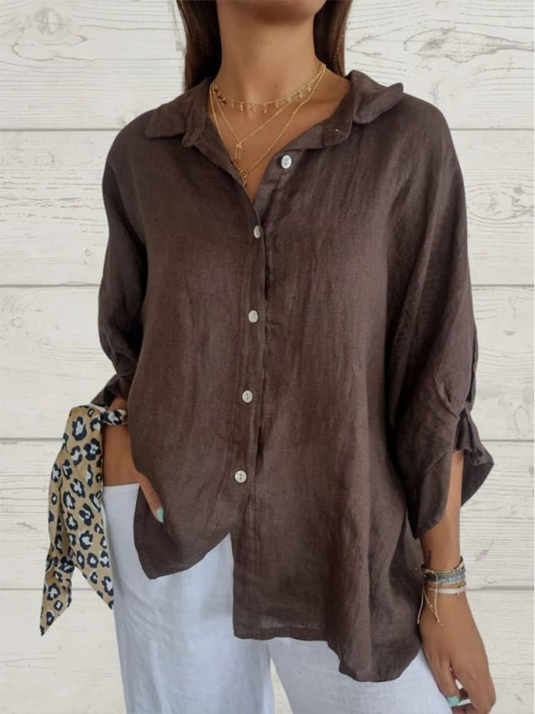 Chemise ample en lin à col mao manches longues pour femme