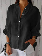 Chemise ample en lin à col mao manches longues pour femme