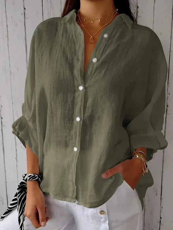 Chemise ample en lin à col mao manches longues pour femme