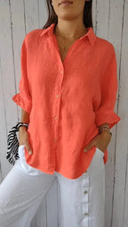 Chemise ample en lin à col mao manches longues pour femme