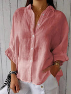 Chemise ample en lin à col mao manches longues pour femme