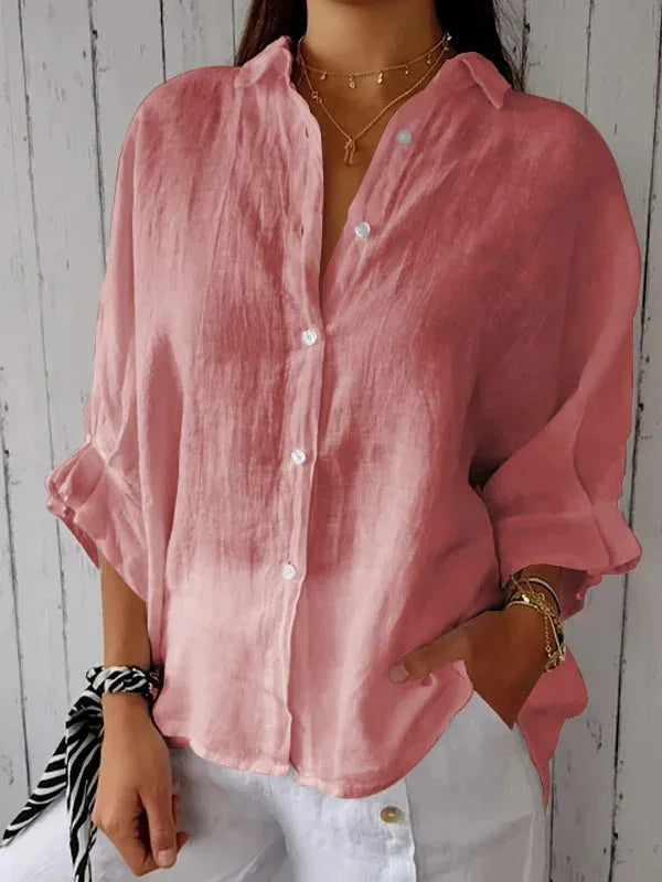 Chemise ample en lin à col mao manches longues pour femme