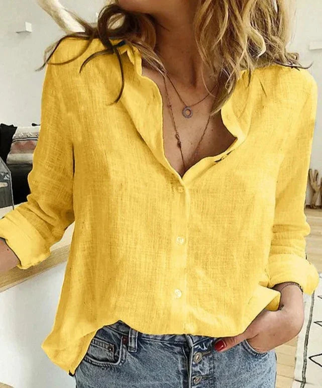 Chemise en coton à col classique et manches longues pour femme