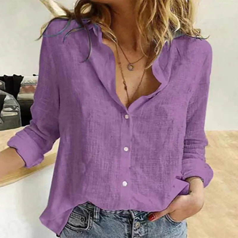 Chemise en coton à col classique et manches longues pour femme