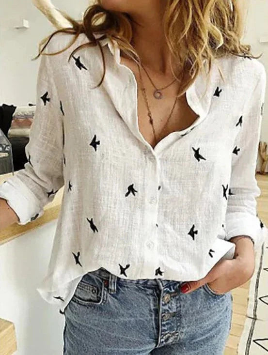 Chemise en coton à col classique et manches longues pour femme