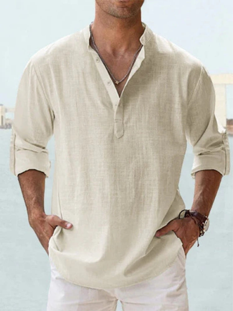 Chemise en lin col V manches longues