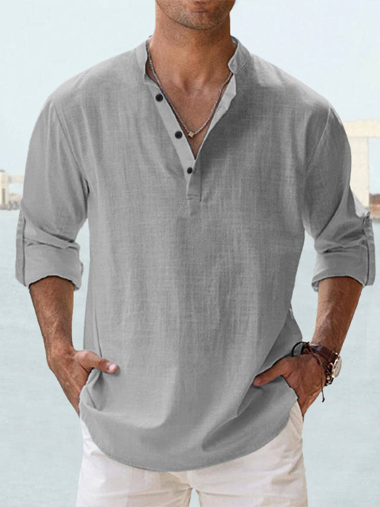 Chemise en lin col V manches longues