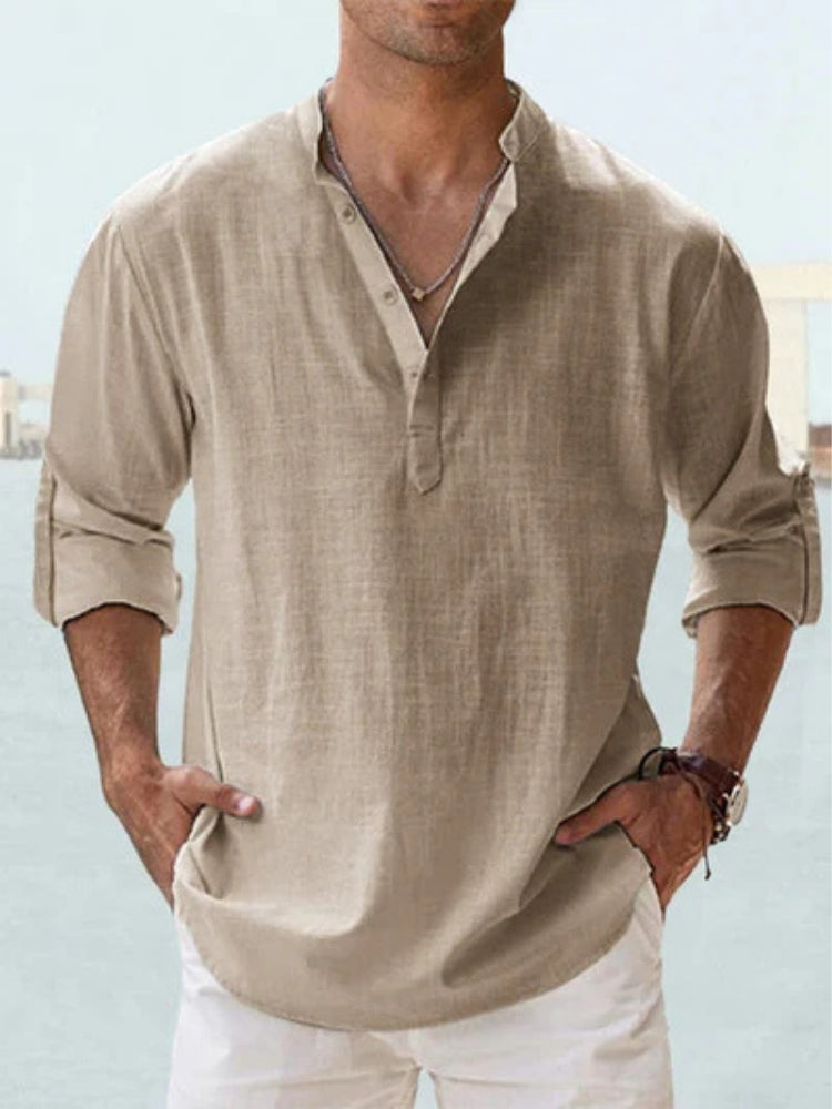 Chemise en lin col V manches longues