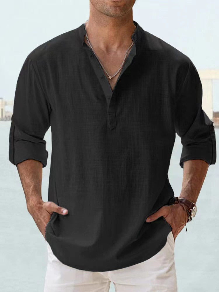 Chemise en lin col V manches longues