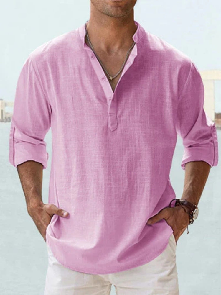 Chemise en lin col V manches longues