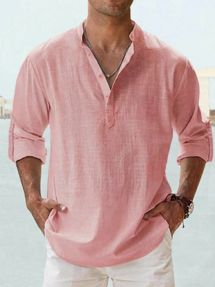 Chemise en lin col V manches longues