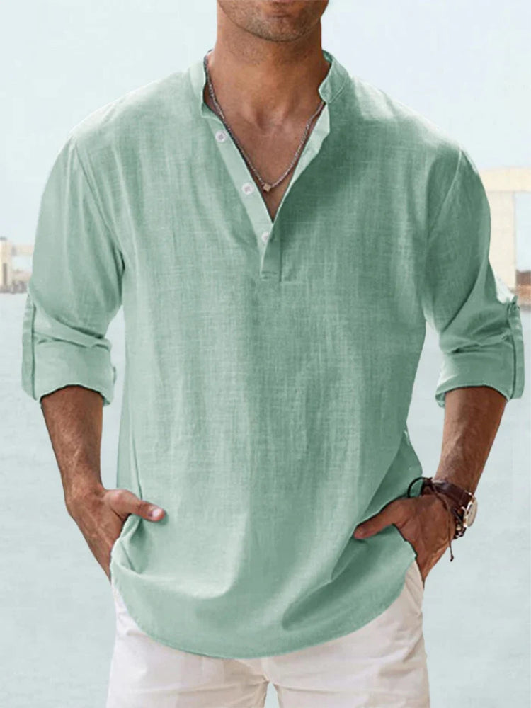 Chemise en lin col V manches longues