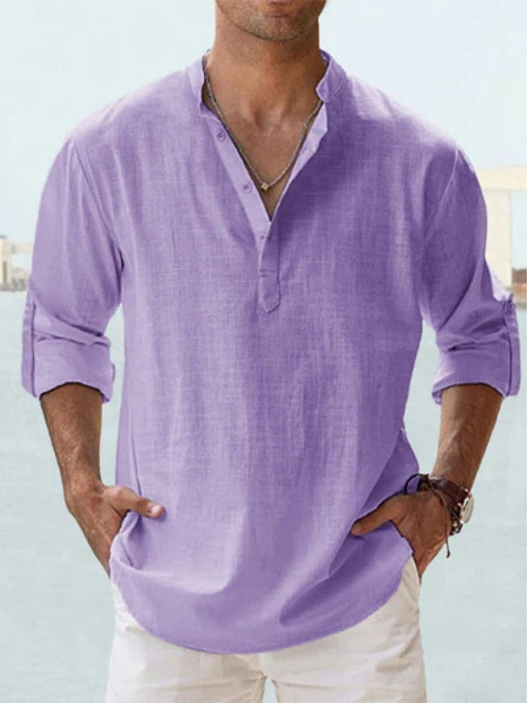 Chemise en lin col V manches longues