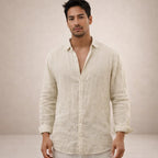 Chemise en lin manches longues col ouvert pour homme