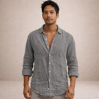 Chemise en lin manches longues col ouvert pour homme