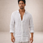 Chemise en lin manches longues col ouvert pour homme