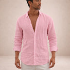 Chemise en lin manches longues col ouvert pour homme