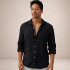 Chemise en lin manches longues col ouvert pour homme