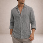 Chemise en lin manches longues col ouvert pour homme