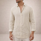 Chemise en lin manches longues col ouvert pour homme