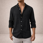 Chemise en lin manches longues col ouvert pour homme