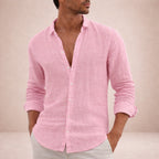 Chemise en lin manches longues col ouvert pour homme