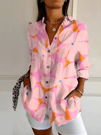 Chemise fluide à imprimé corail marin manches 3/4 pour femme