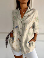 Chemise fluide à imprimé corail marin manches 3/4 pour femme
