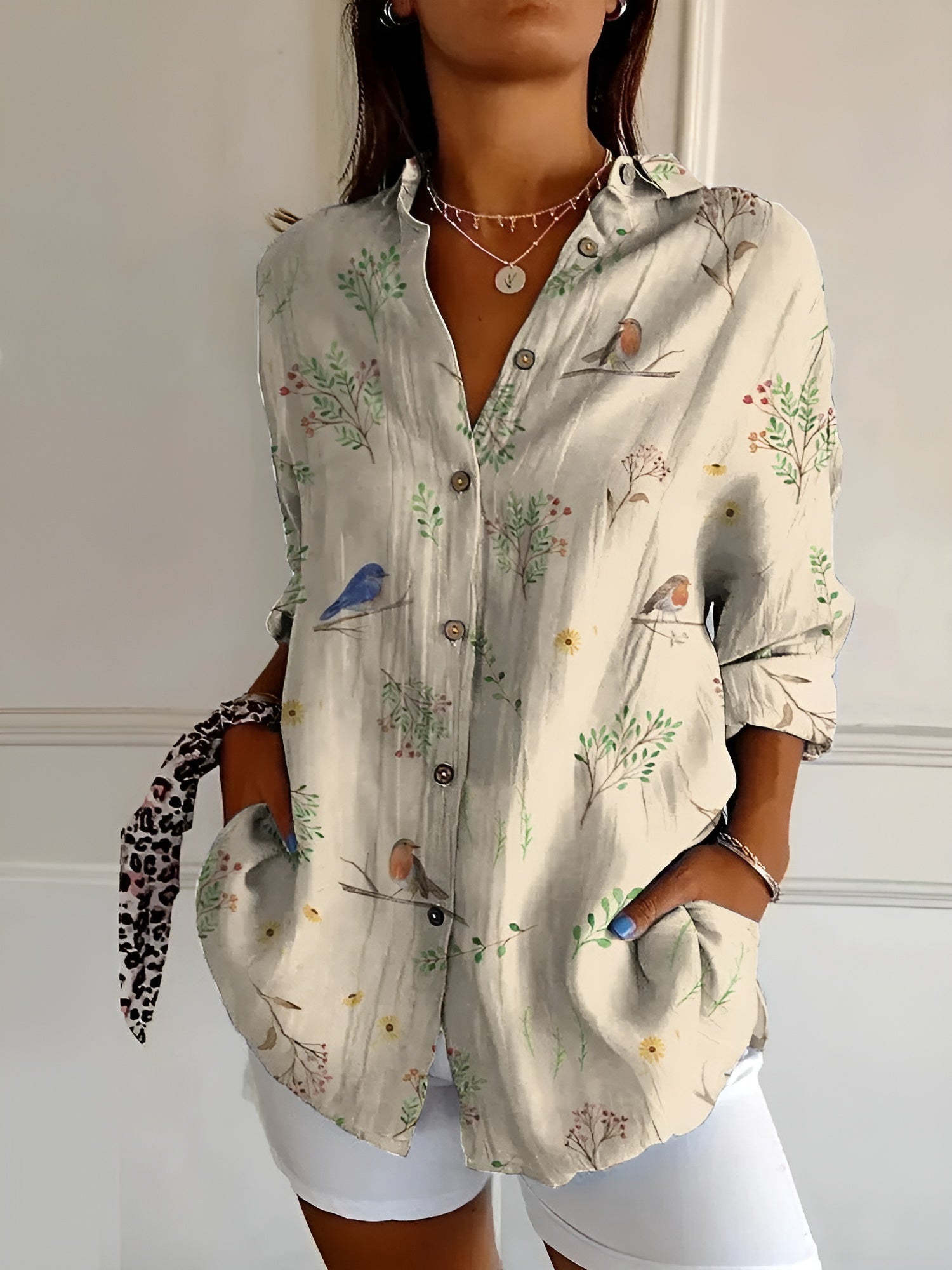 Chemise fluide à imprimé corail marin manches 3/4 pour femme