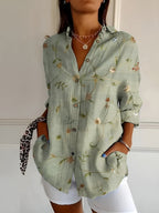 Chemise fluide à imprimé corail marin manches 3/4 pour femme