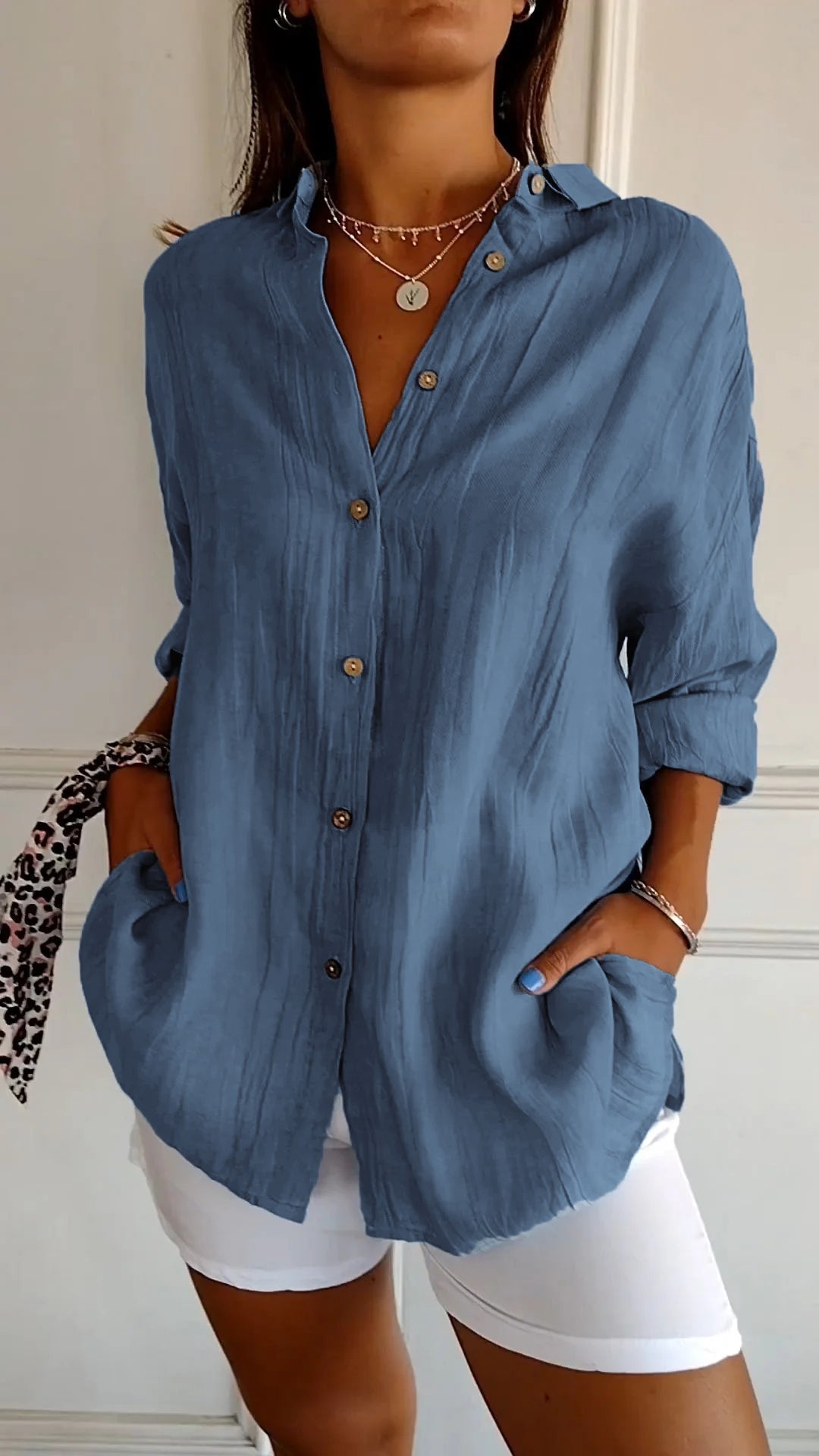 Chemise légère à texture plissée et coupe fluide pour femme