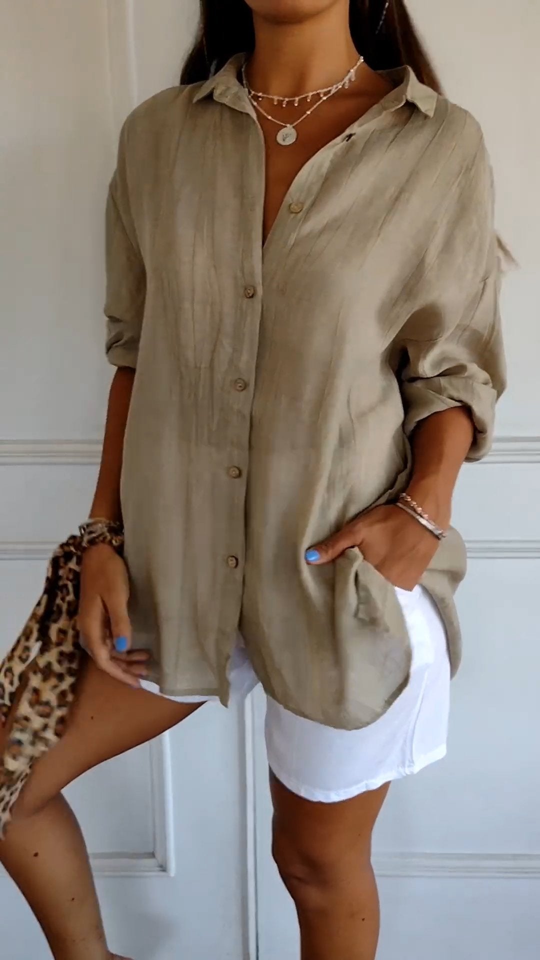 Chemise légère à texture plissée et coupe fluide pour femme