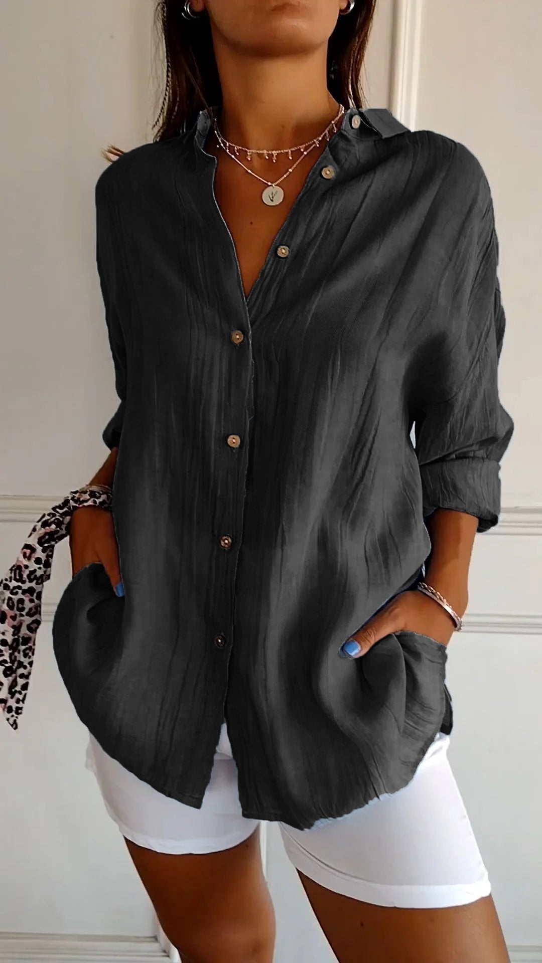 Chemise légère à texture plissée et coupe fluide pour femme