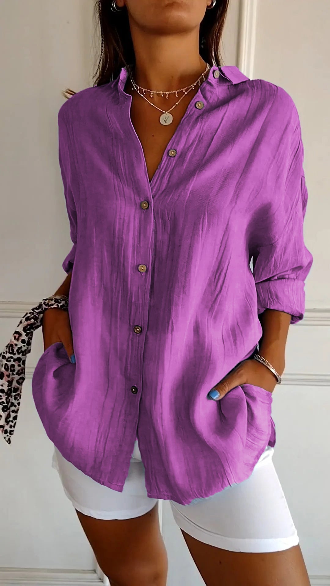 Chemise légère à texture plissée et coupe fluide pour femme