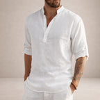 Chemise lin col mao manches longues pour homme