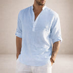 Chemise lin col mao manches longues pour homme