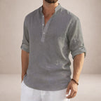 Chemise lin col mao manches longues pour homme