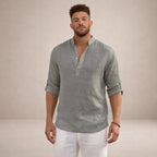 Chemise lin col mao manches longues pour homme