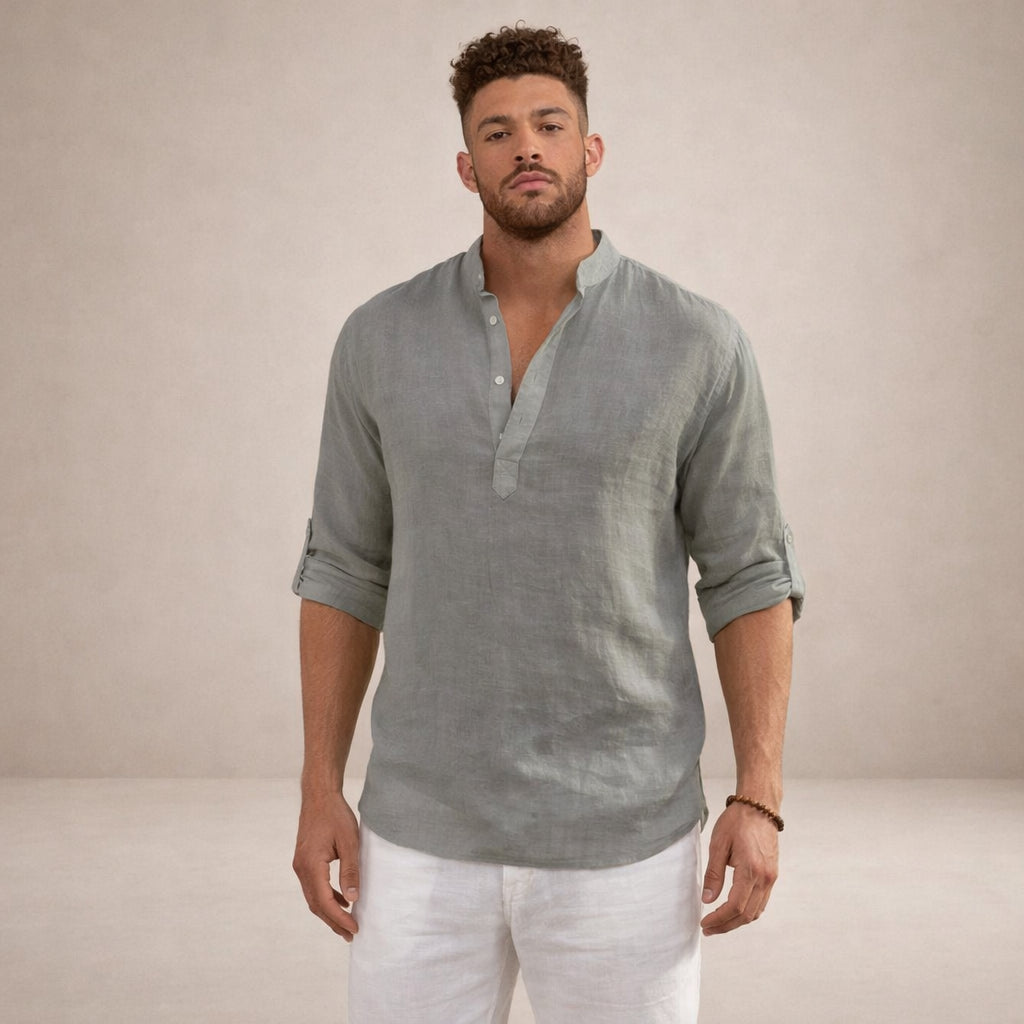 Chemise lin col mao manches longues pour homme