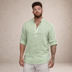 Chemise lin col mao manches longues pour homme