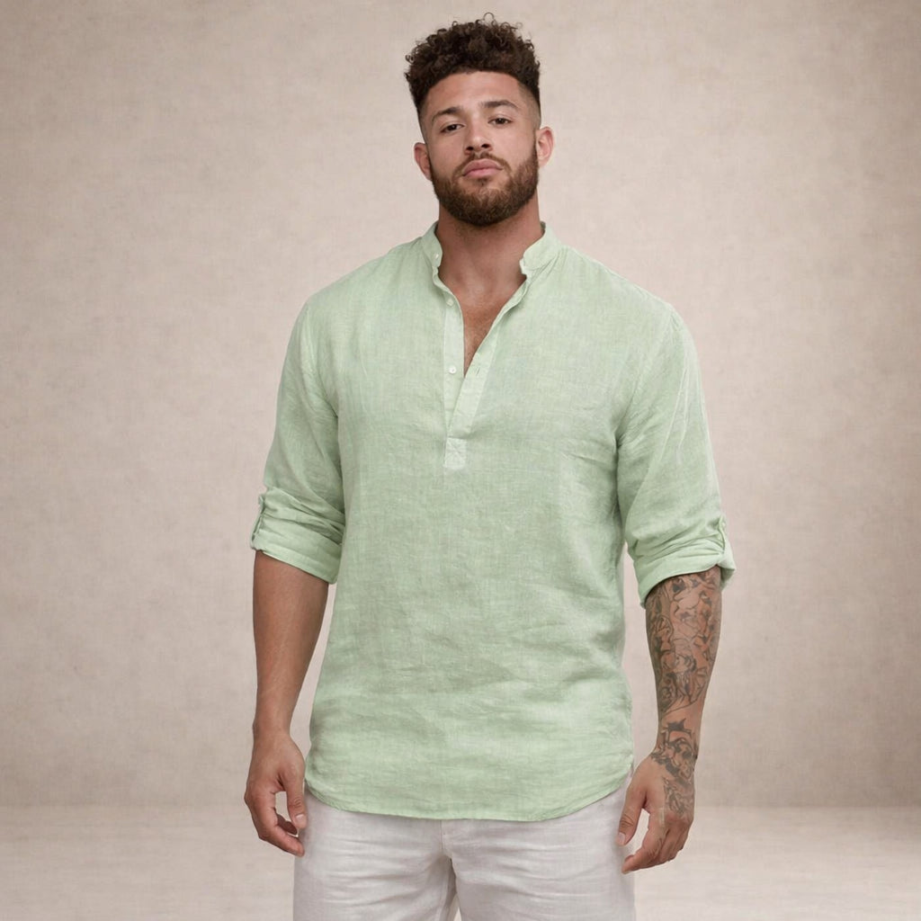 Chemise lin col mao manches longues pour homme
