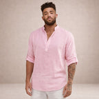 Chemise lin col mao manches longues pour homme