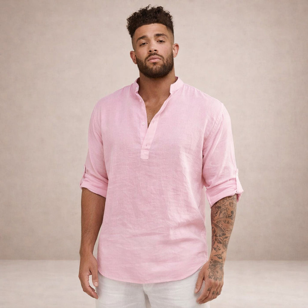 Chemise lin col mao manches longues pour homme