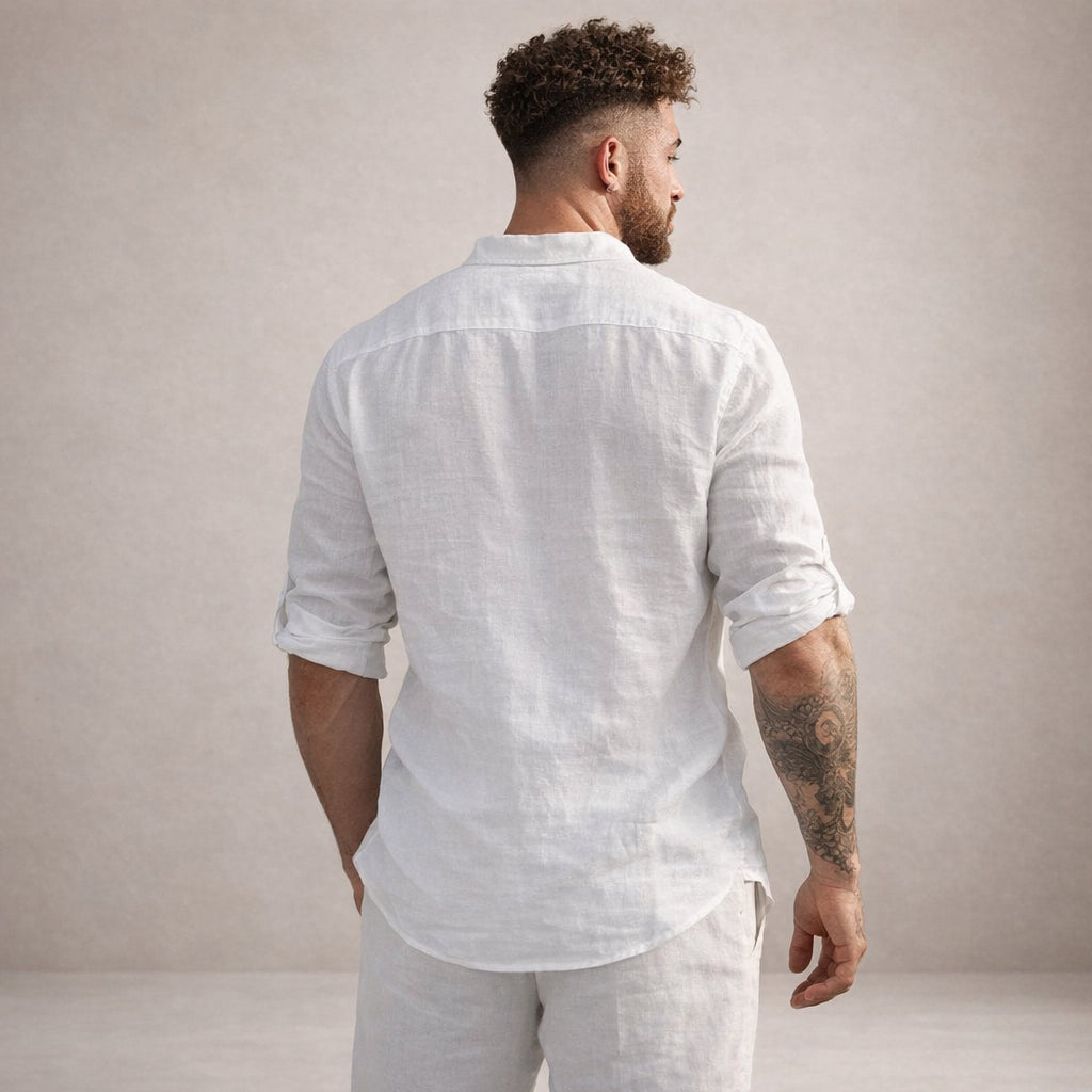 Chemise lin col mao manches longues pour homme