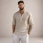 Chemise lin col mao manches longues pour homme