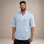 Chemise lin col mao manches longues pour homme