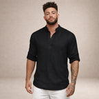Chemise lin col mao manches longues pour homme