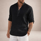 Chemise lin col mao manches longues pour homme