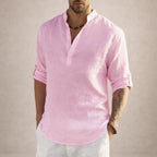 Chemise lin col mao manches longues pour homme