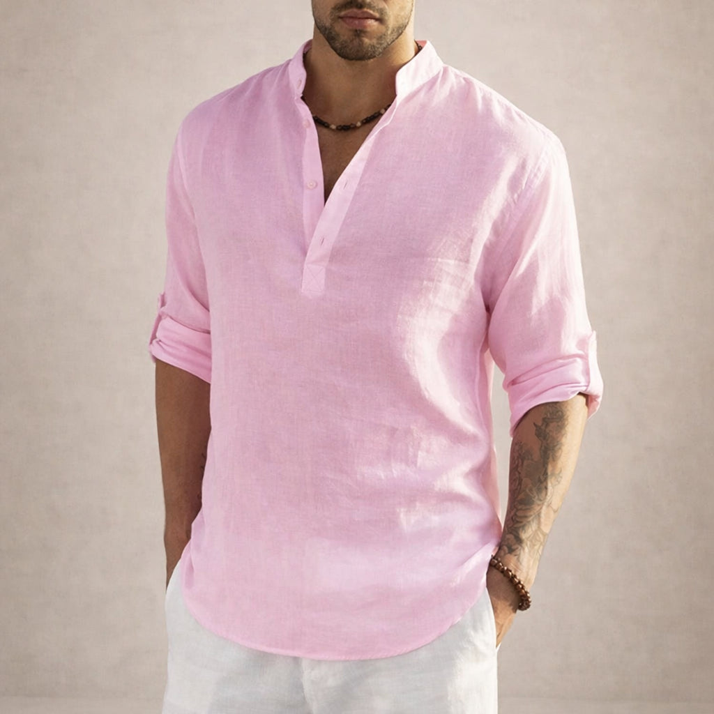 Chemise lin col mao manches longues pour homme